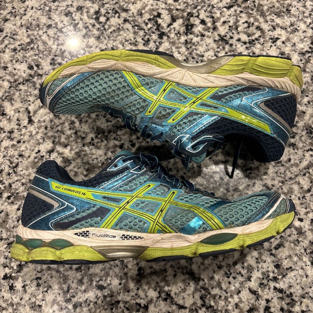 Asics Gel Cumulus 16 T489N FluidRide Mesh Metallic Aqua/Lime Green US 11 Women's